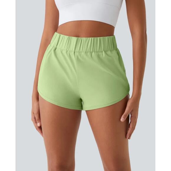 Halara High Waisted Dolphin Hem Casual Shorts 2" Green Size Small NWT - Picture 3 of 9